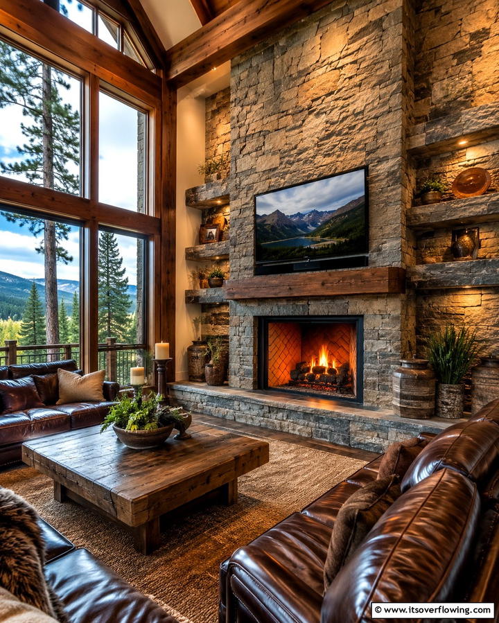 Stone Clad Built Ins - 30 Fireplace Built-In Design Ideas for Focal Point Spaces