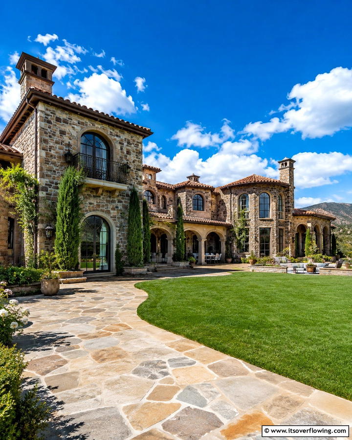 Stone Clad Facade - 30 Mediterranean House Exterior Ideas for Coastal Charm