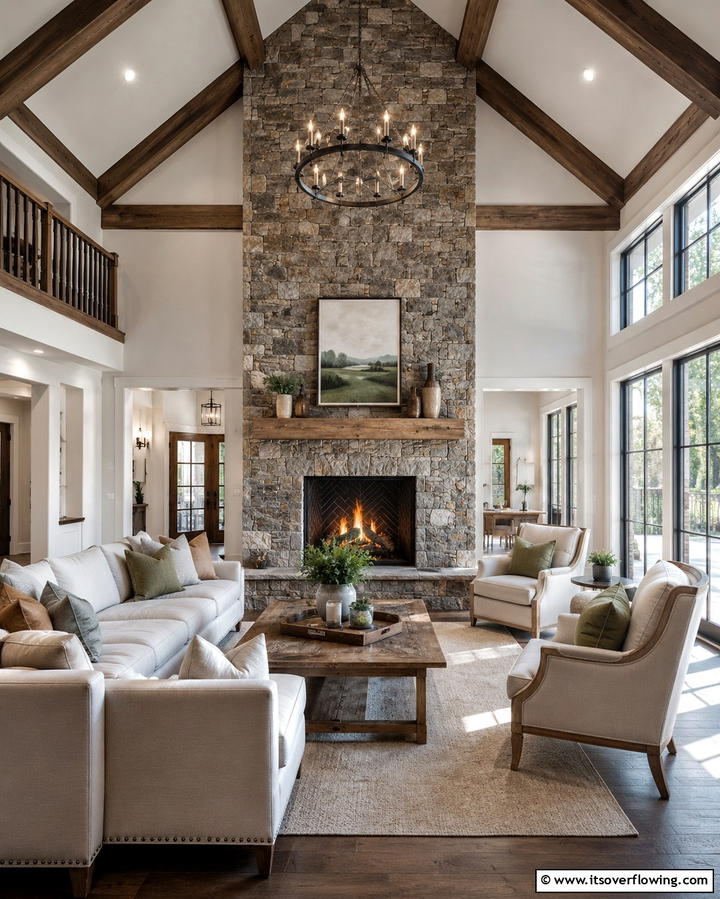 Stone Clad Grandeur - 25 Two-story Fireplace Ideas for Cozy Ambiance
