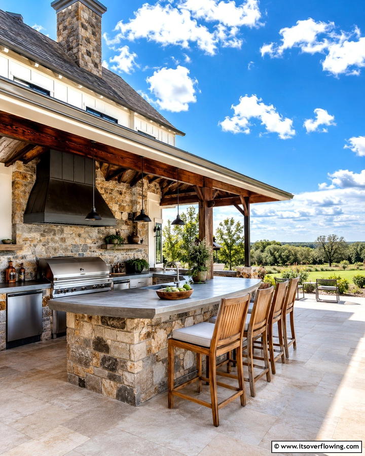 Stone Clad Outdoor Kitchen - 30 Farmhouse Patio Ideas for Rustic Outdoor Relaxation