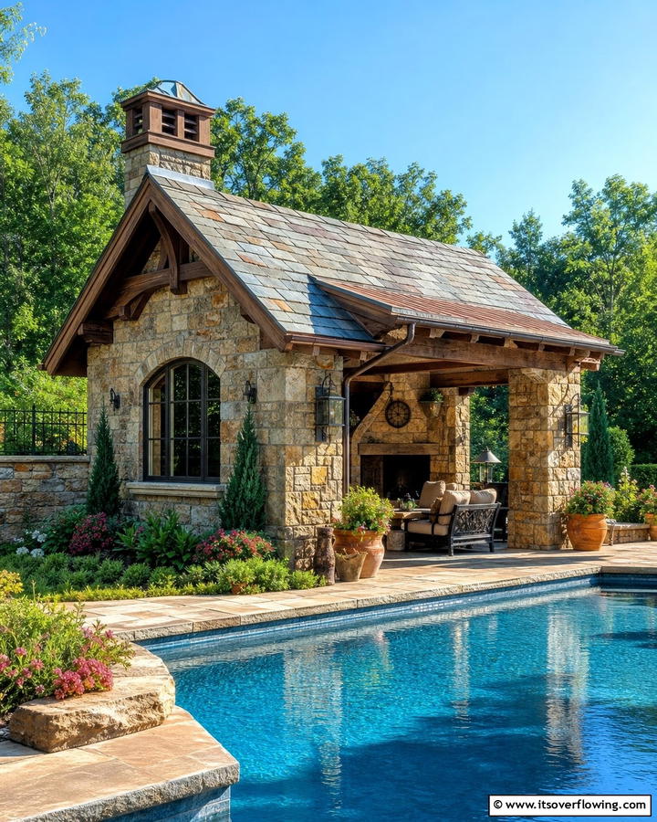 Stone Clad Retreat - 20 Rustic Pool House Ideas for a Charming Retreat