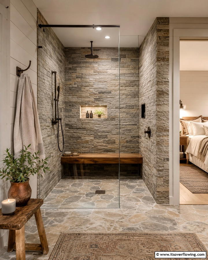 Stone Clad Walls for Natural Appeal - 25 Rustic Walk-in Shower Ideas for a Spa-Like Bathroom