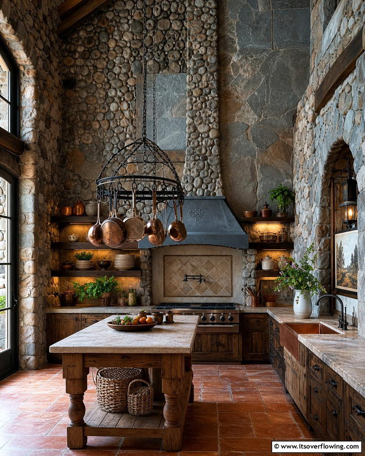 Stone Clad Walls - 20 Primitive Kitchen Ideas for a Rustic Charm