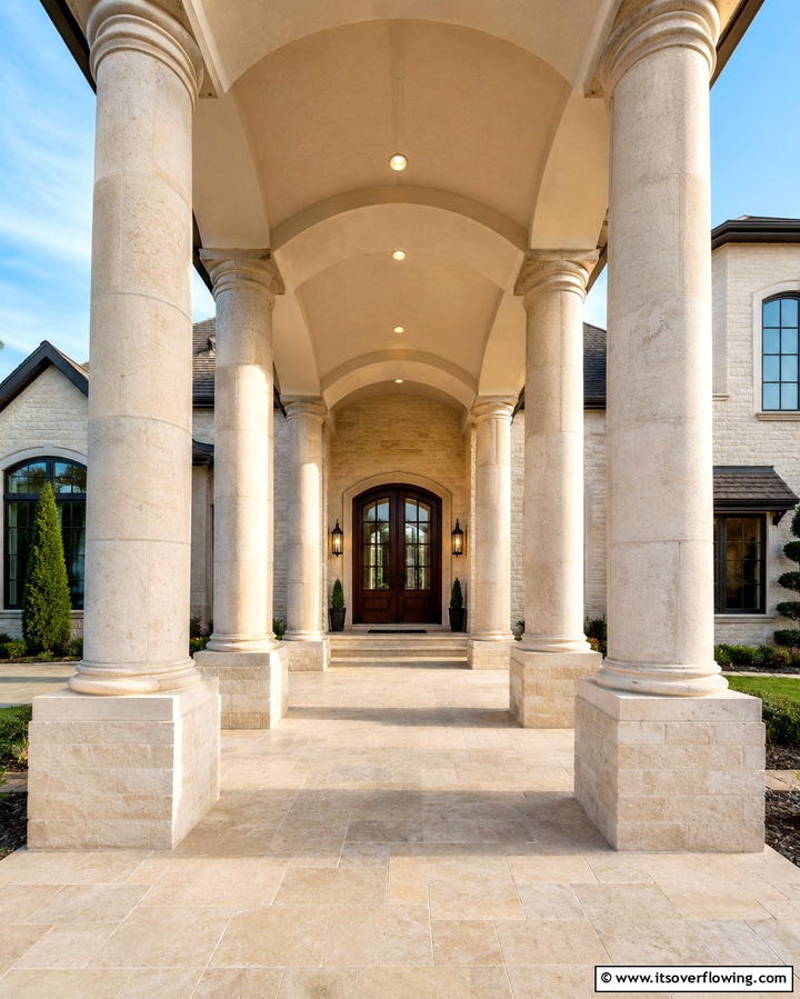 Stone Columns for a Grand Entrance - 25 Stone Exterior Home Ideas for a Timeless Look