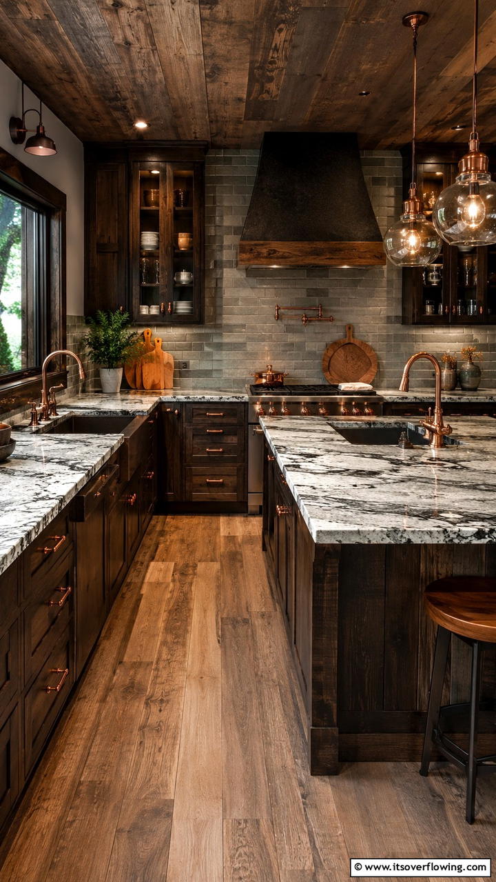 Stone Countertop Elegance - 30 Cabin Kitchen Ideas- Rustic and Cozy Cooking Spaces