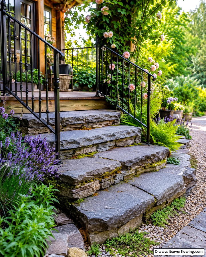 Stone Deck Steps for a Rustic Touch - 25 Deck Steps Ideas for a Safe and Stylish Entry
