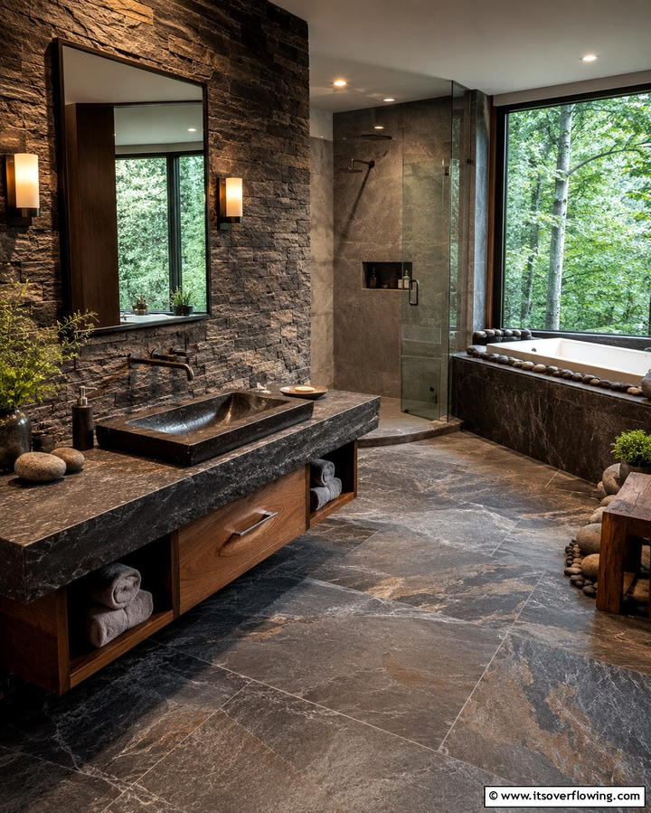 Stone Elements for Natural Sophistication - 25 Masculine Bathroom Ideas for a Bold Look