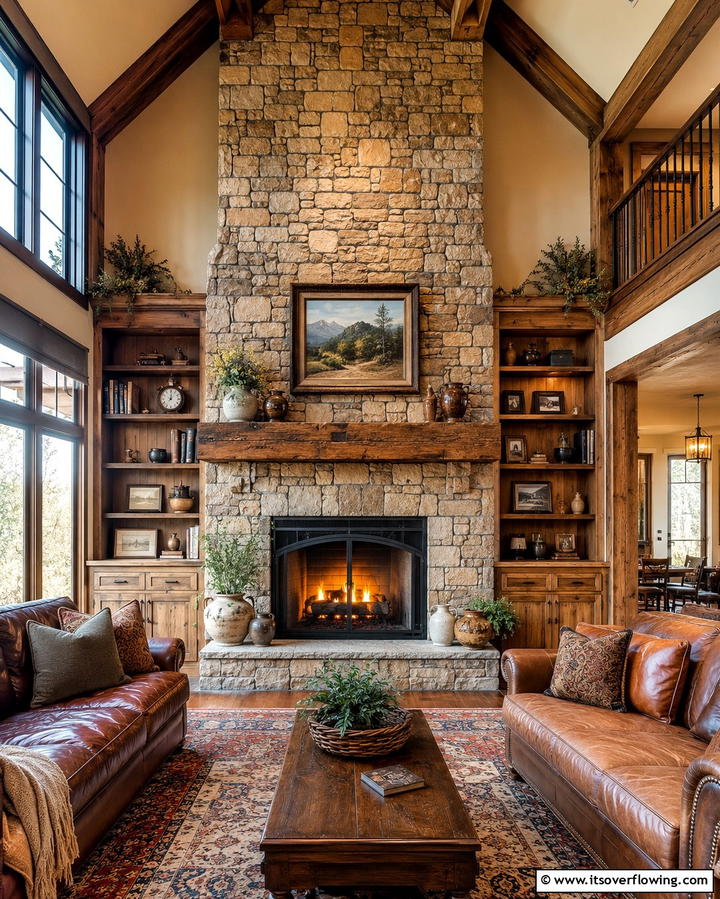 Stone Fireplace Centerpiece - 25 Farmhouse Living Room Ideas for a Rustic Charm