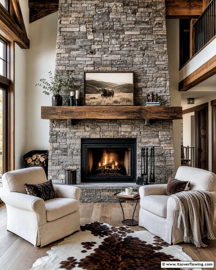 Stone Fireplace Centerpiece - 20 Cabin Living Room Ideas for Cozy Comfort