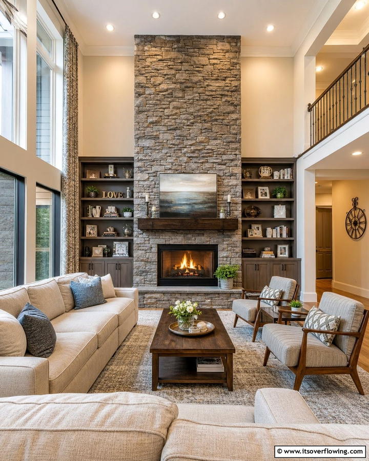 Stone Fireplace Wall - 30 Natural Stone Wall Ideas for Rustic Outdoor Landscapes