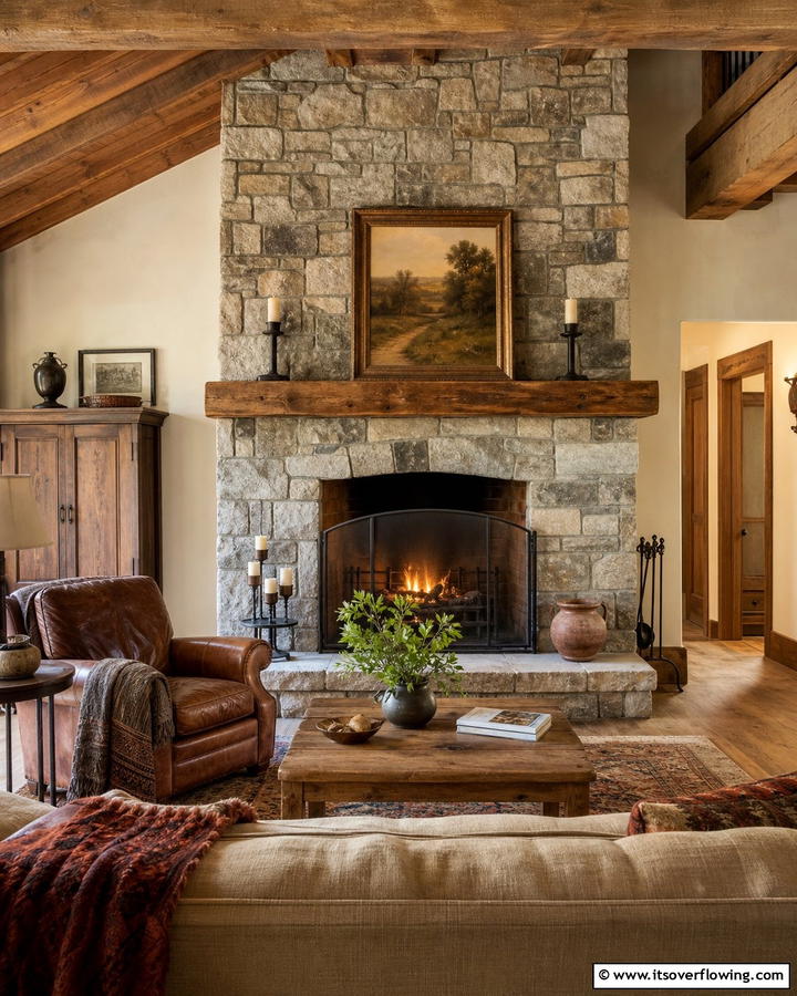 Stone Fireplace as a Focal Point - 20 Primitive Living Room Ideas for a Rustic Look