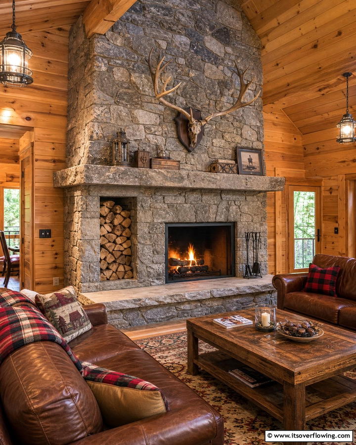 Stone Fireplace with Built In Log Storage - 25 Cozy Cabin Fireplace Ideas for a Warm Retreat