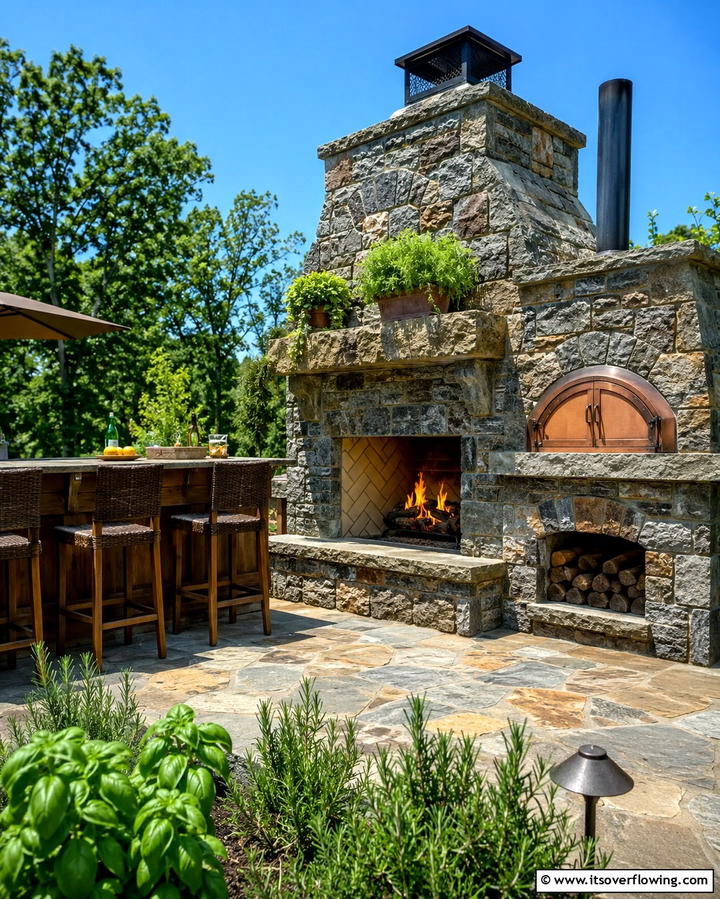 Stone Fireplace with Built In Pizza Oven - 25 Outdoor Corner Fireplace Ideas for Cozy Nights