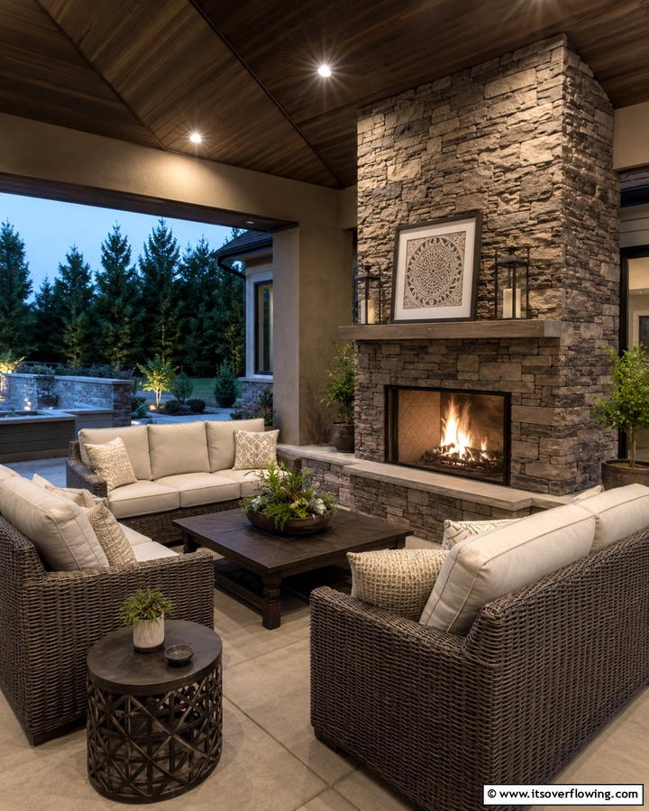 Stone Fireplaces for Cozy Outdoor Spaces - 25 Stone Exterior Home Ideas for a Timeless Look