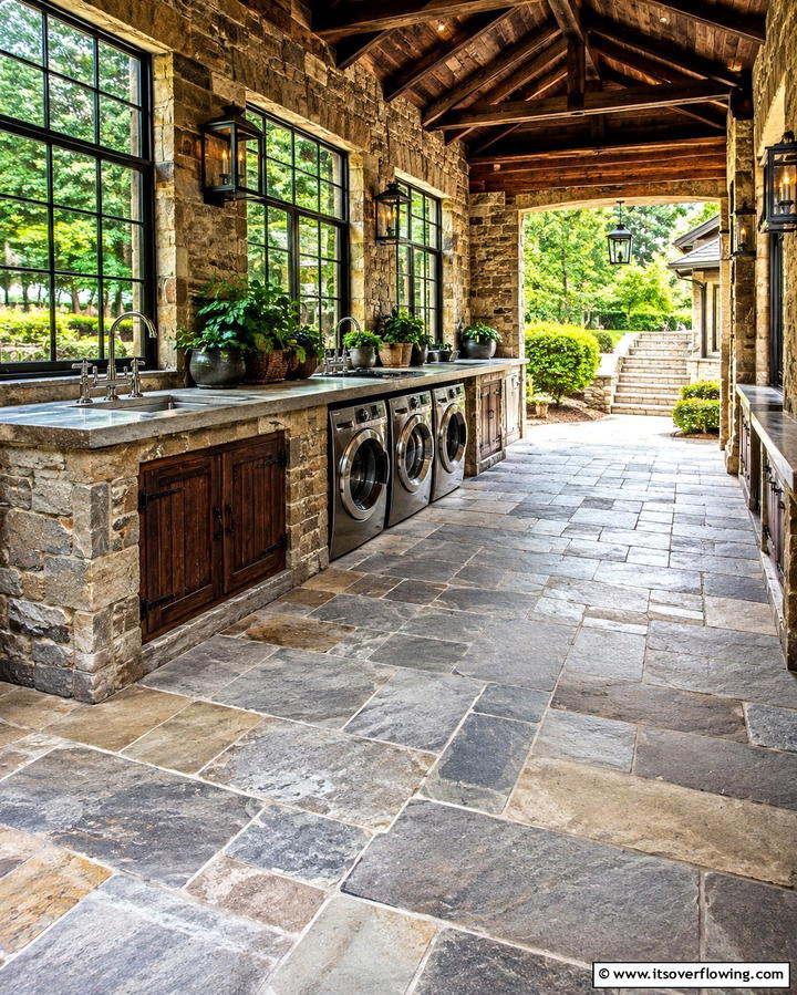 Stone Flooring for Durability - 25 Outdoor Laundry Area Design Ideas for Convenience