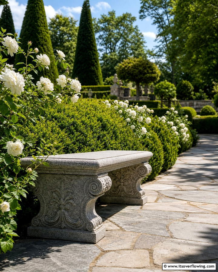 Stone Garden Bench - 25 Garden Seating Ideas for Relaxing Outdoor Spaces