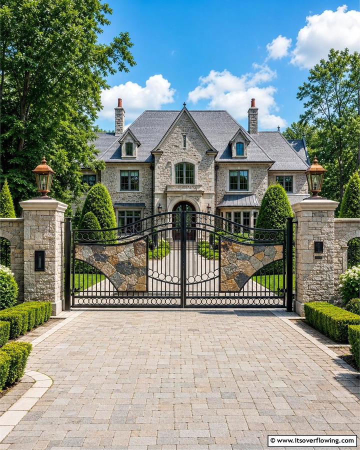 Stone Inlaid Gate - 20 Front Door Gate Ideas to Enhance Your Home’s Curb Appeal