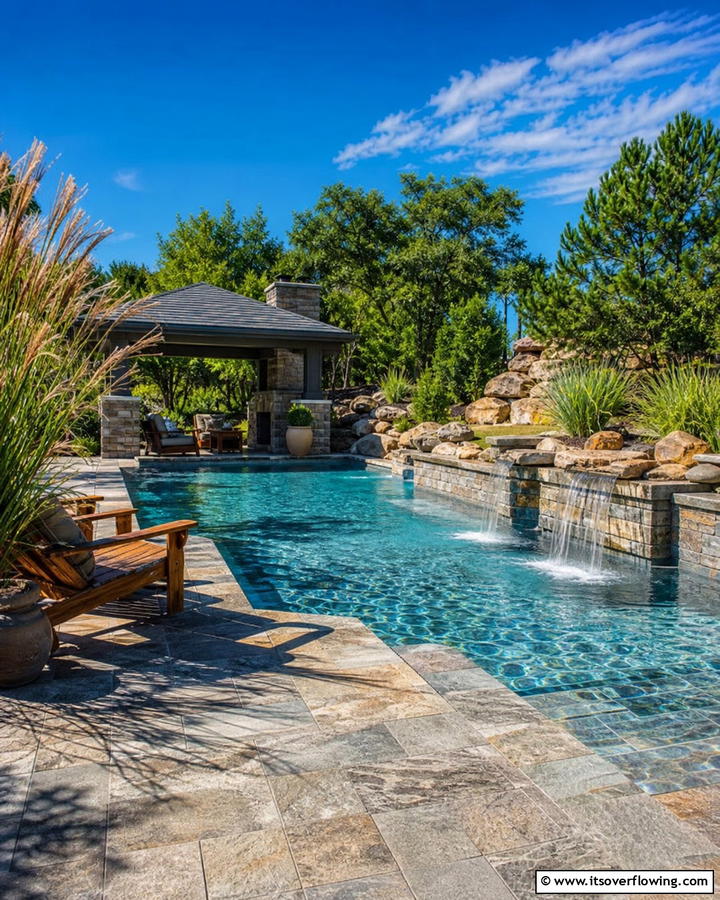 Stone Look Elegance - 21 Pool Tile Designs to Refresh Your Swimming Area Style