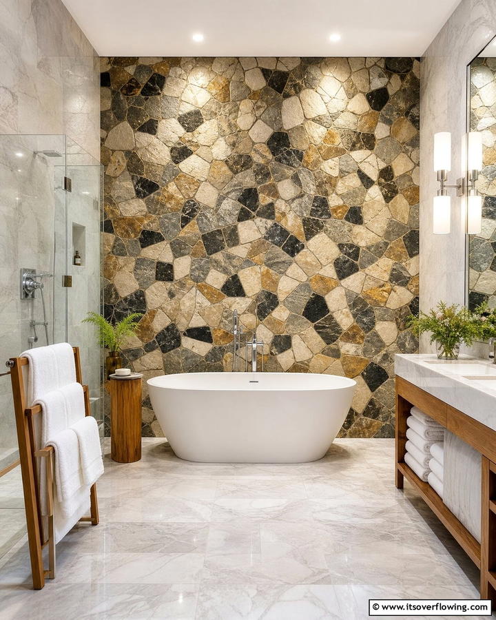 Stone Mosaic Detail Wall - 30 Natural Stone Wall Ideas for Rustic Outdoor Landscapes