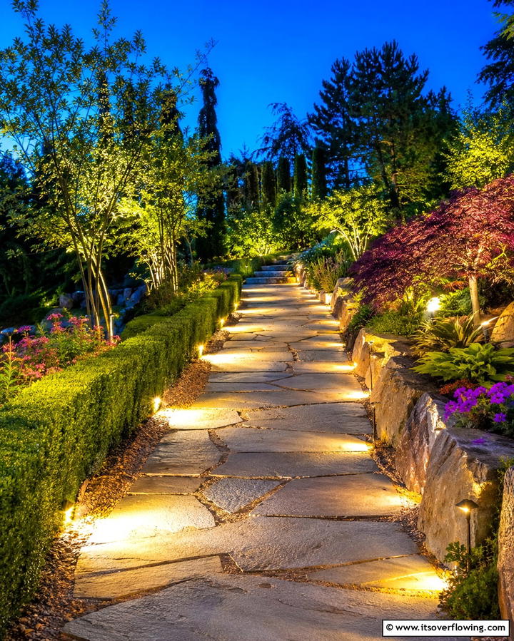 Stone Path with Outdoor Lighting - 20 Stone Walkway Ideas to Enhance Your Garden