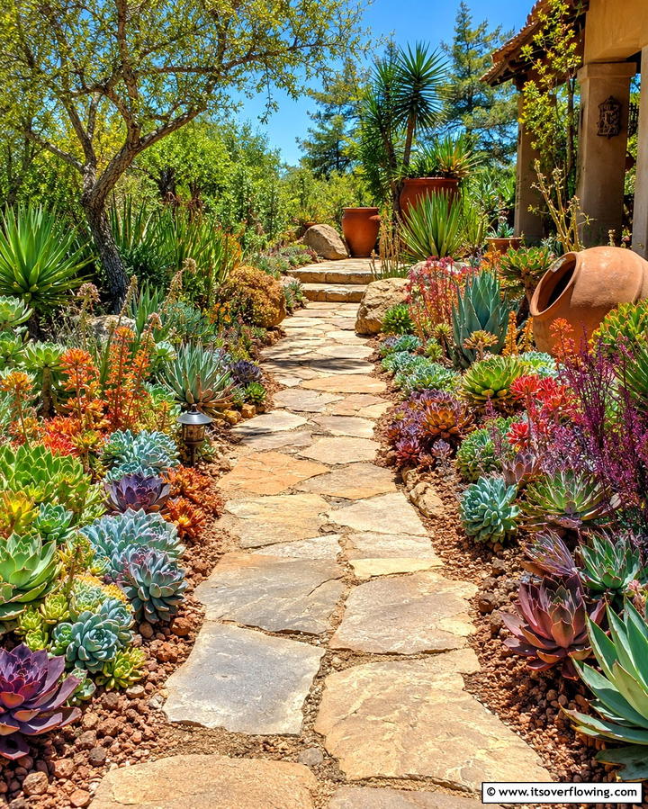 Stone Path with Succulent Borders - 20 Stone Walkway Ideas to Enhance Your Garden