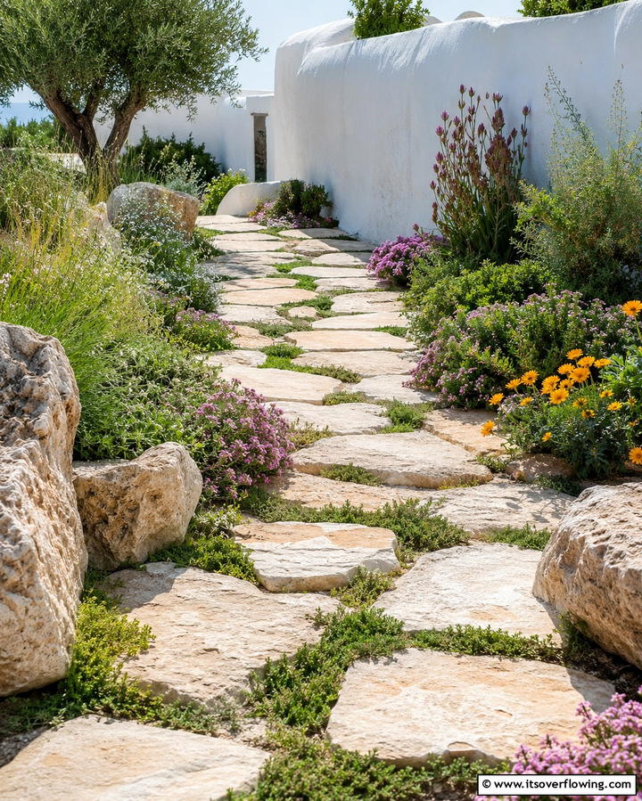 Stone Pathway Serenity - 30 Mediterranean Garden Ideas to Create a Coastal Oasis