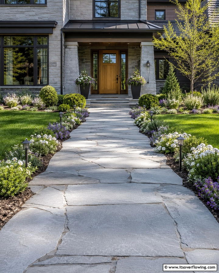 Stone Pathways Leading to a Welcoming Entrance - 25 Stone Exterior Home Ideas for a Timeless Look