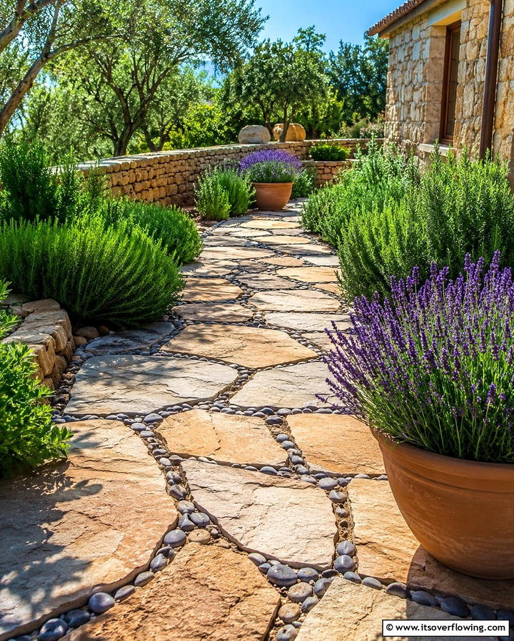 Stone Pathways and Pebble Accents - 25 Mediterranean Patio Ideas for Outdoor Living Spaces