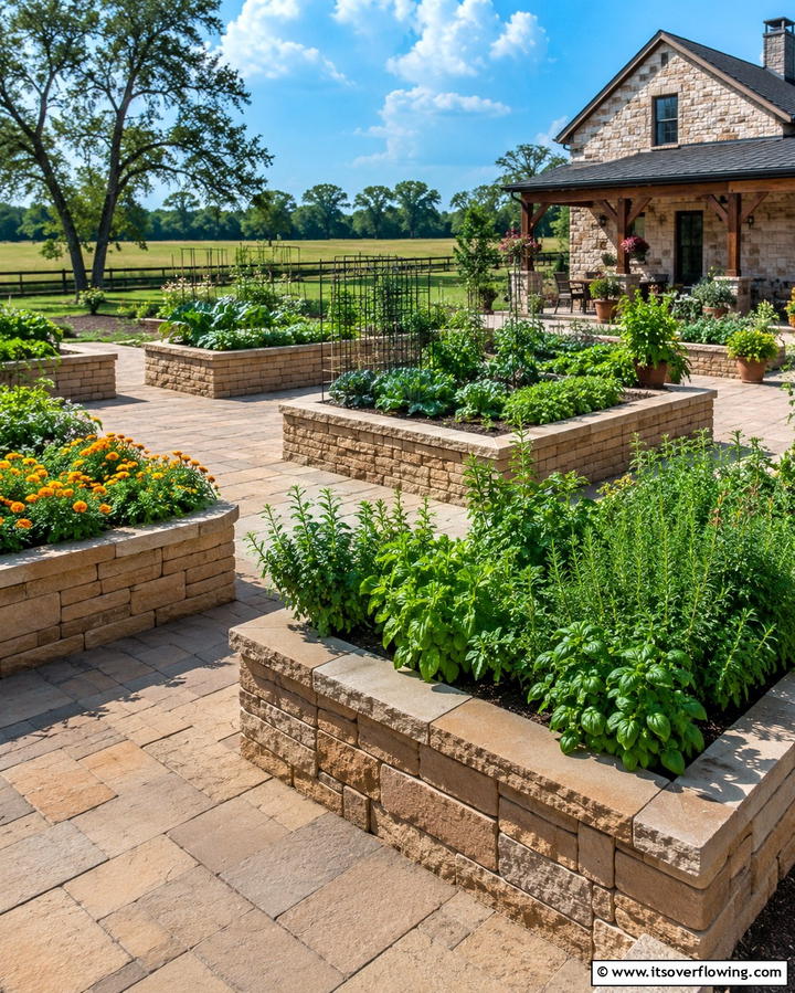 Stone Patio with Raised Garden Beds - 25 Stone Patio Ideas for Natural Outdoor Beauty
