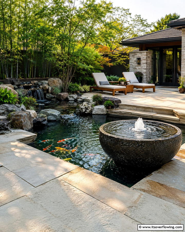 Stone Patio with Water Feature - 25 Stone Patio Ideas for Natural Outdoor Beauty