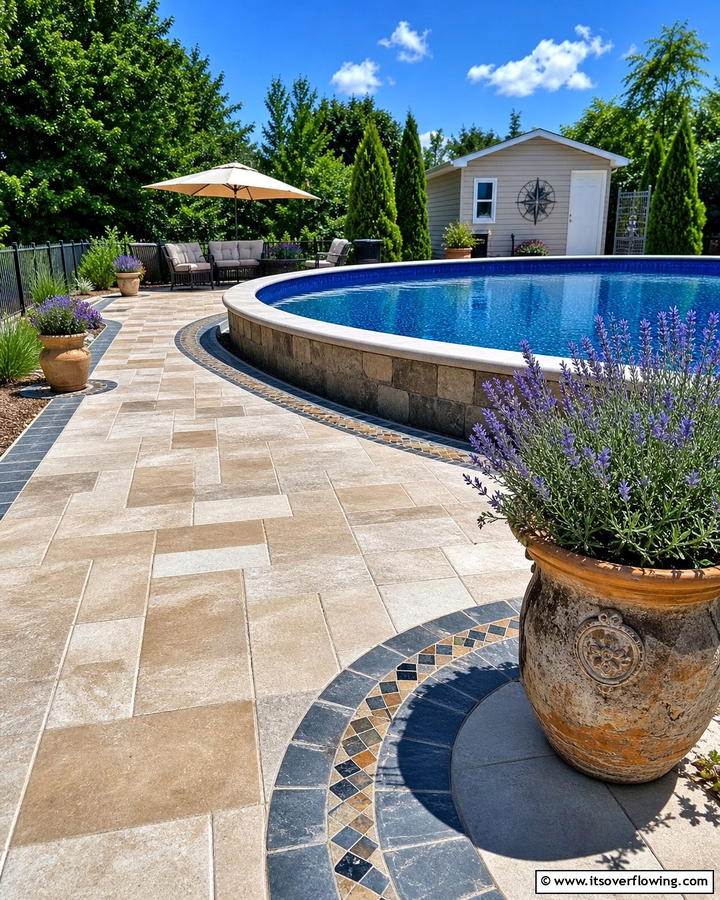 Stone Paver Walkway - 20 Above Ground Pool Walkway Ideas for Safety