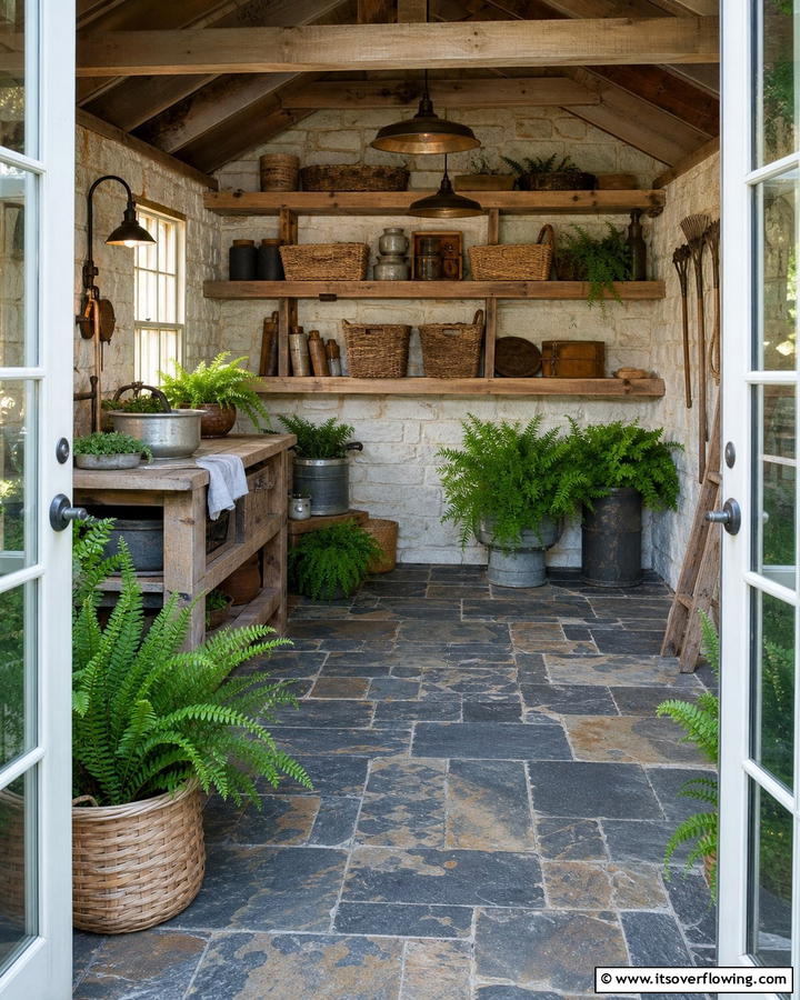 Stone Pavers - 20 Shed Floor Ideas for a Durable and Functional Space