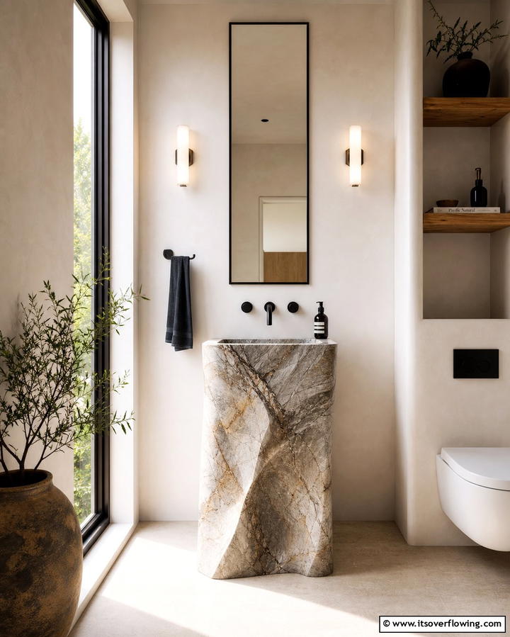 Stone Pedestal Sinks - 25 Stone Bathroom Ideas for a Rustic and Elegant Look