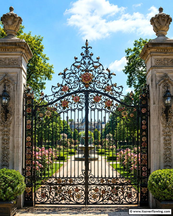 Stone Pillar Gate with Wooden Panels - 25 Fence Gate Ideas for Stylish and Secure Yards