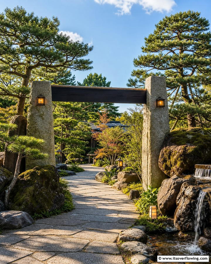 Stone Pillar Gate - 20 Japanese Garden Gate Design Ideas for a Zen Space