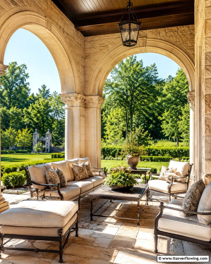Stone Porch with Arches - 25 Stone Porch Ideas to Enhance Your Home’s Curb Appeal