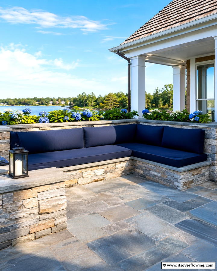 Stone Porch with Built In Seating - 25 Stone Porch Ideas to Enhance Your Home’s Curb Appeal
