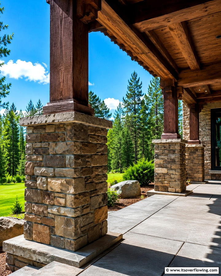 Stone Porch with Columns - 25 Stone Porch Ideas to Enhance Your Home’s Curb Appeal