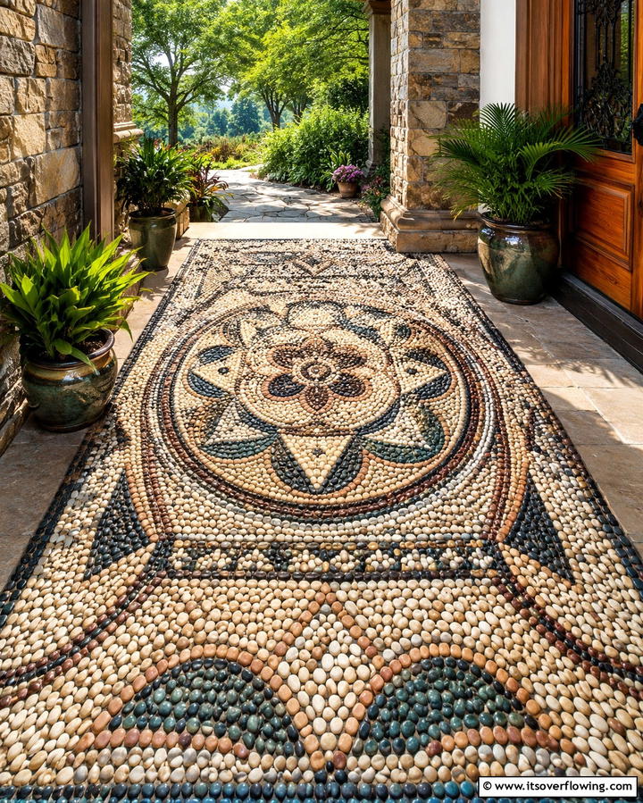 Stone Porch with Mosaic Patterns - 25 Stone Porch Ideas to Enhance Your Home’s Curb Appeal