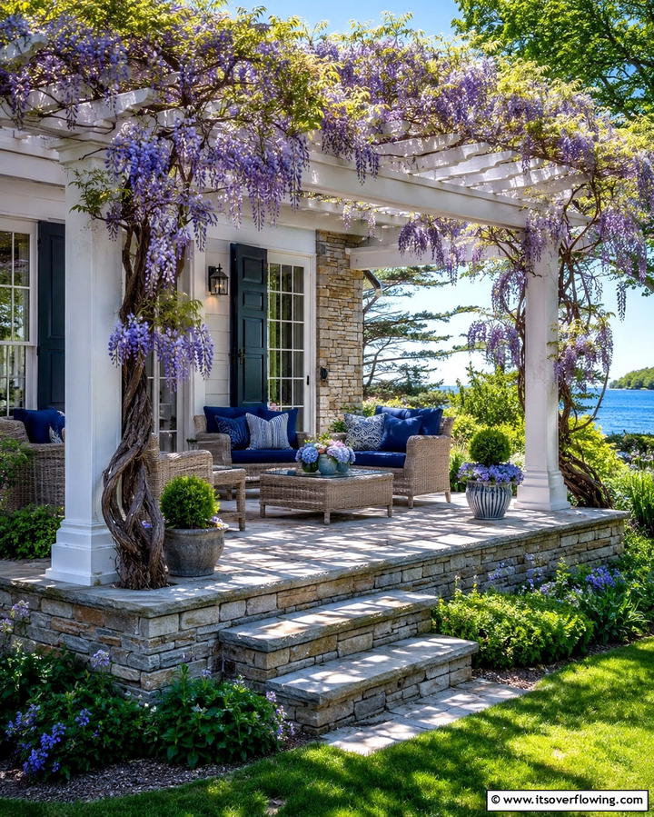 Stone Porch with Pergola - 25 Stone Porch Ideas to Enhance Your Home’s Curb Appeal