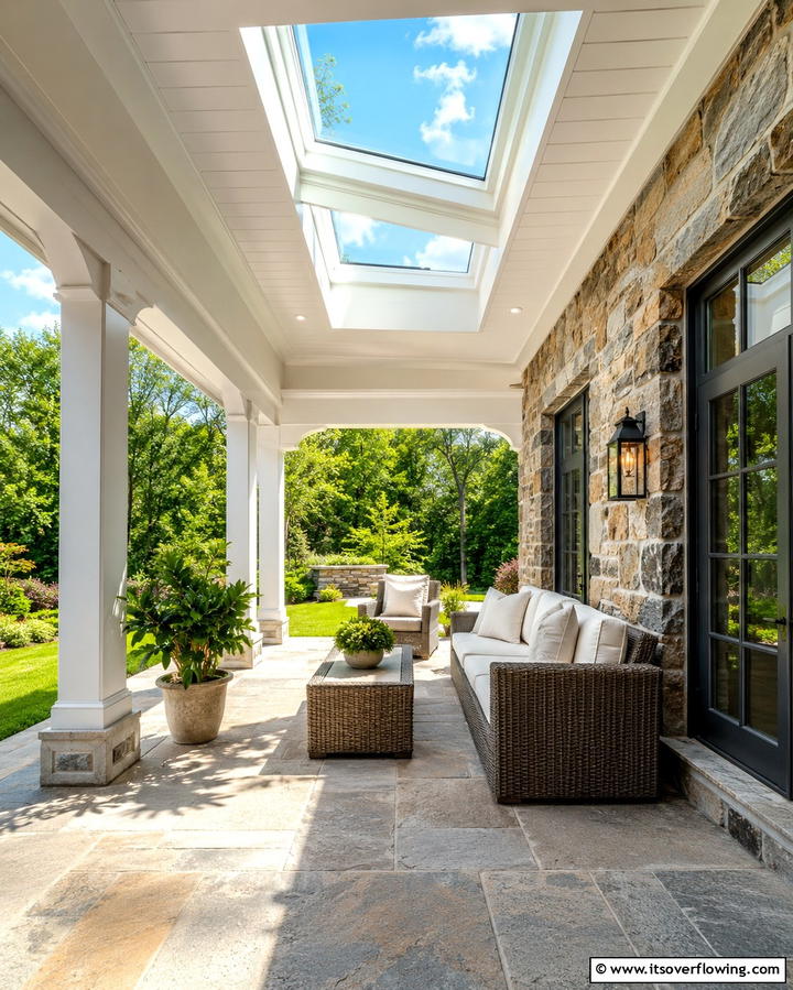Stone Porch with Skylights - 25 Stone Porch Ideas to Enhance Your Home’s Curb Appeal