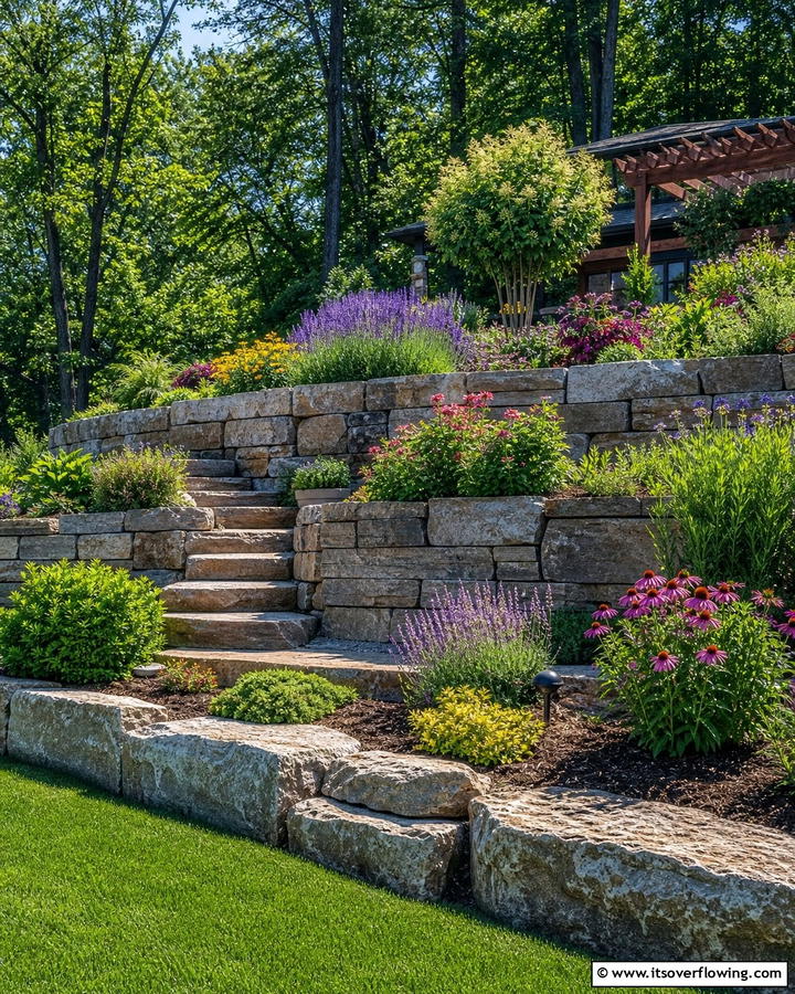 Stone Retaining Wall Design - 30 Natural Stone Wall Ideas for Rustic Outdoor Landscapes