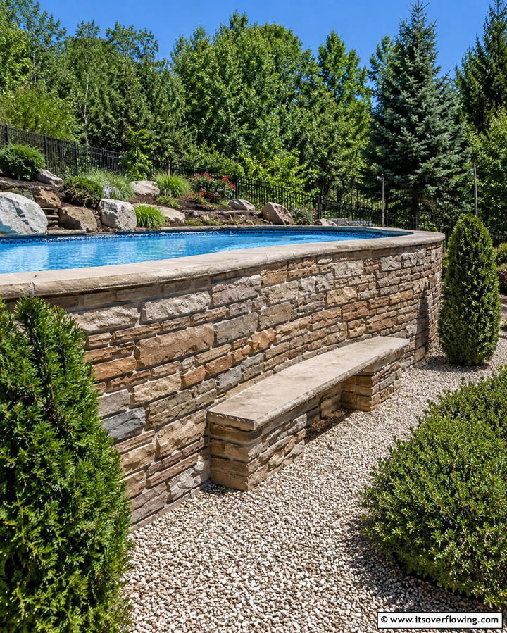 Stone Retaining Wall - 25 Semi Inground Pool Ideas for a Stunning Backyard