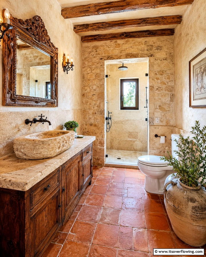 Stone Sinks - 20 Tuscan Bathroom Ideas for a Rustic Retreat