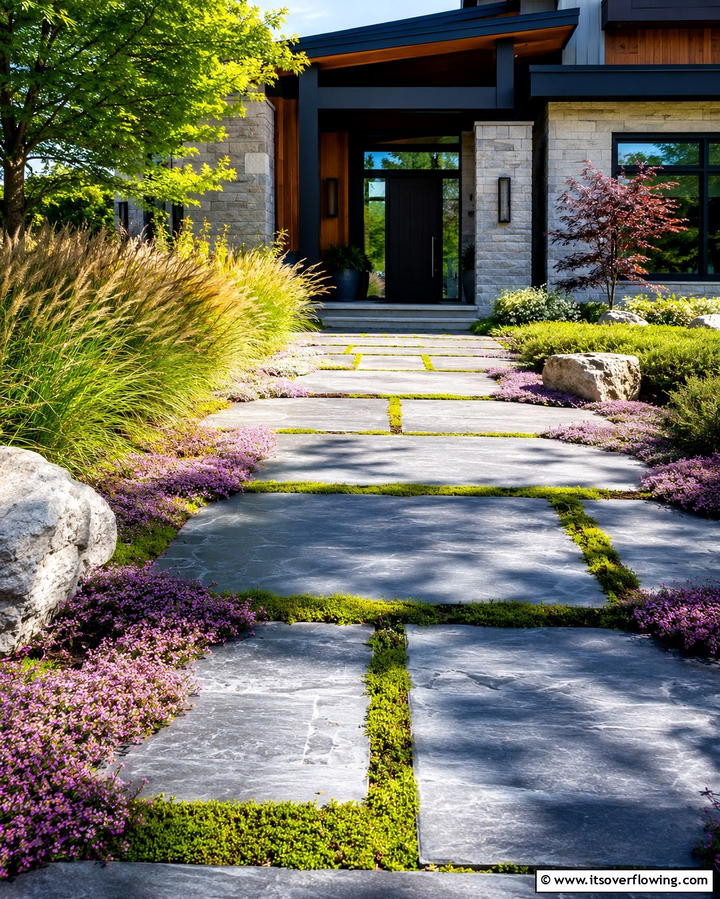 Stone Slab Elegance - 25 Front Walkway Ideas to Enhance Your Home’s Curb Appeal