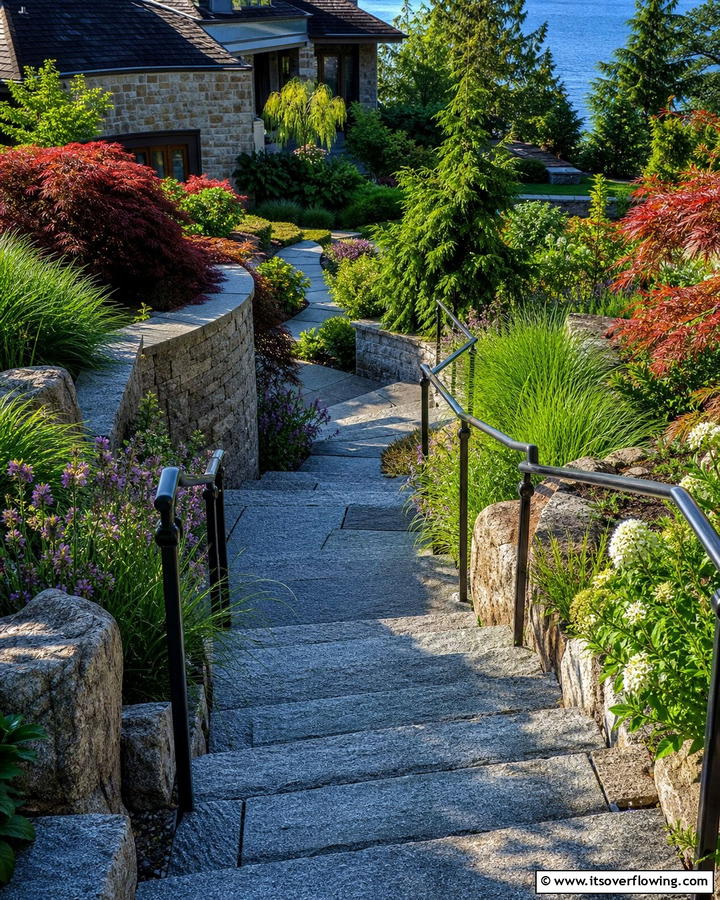 Stone Staircases - 20 Sloped Walkway Ideas for Beautiful Landscaping