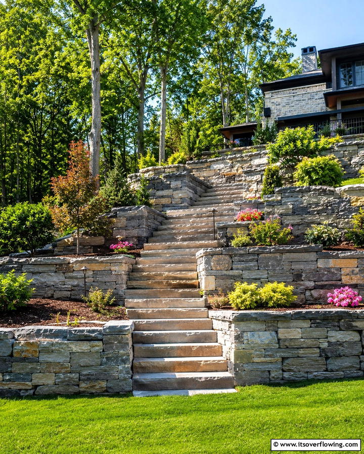 Stone Steps and Retaining Walls - 30 Hillside Landscaping Ideas for Sloped Yards