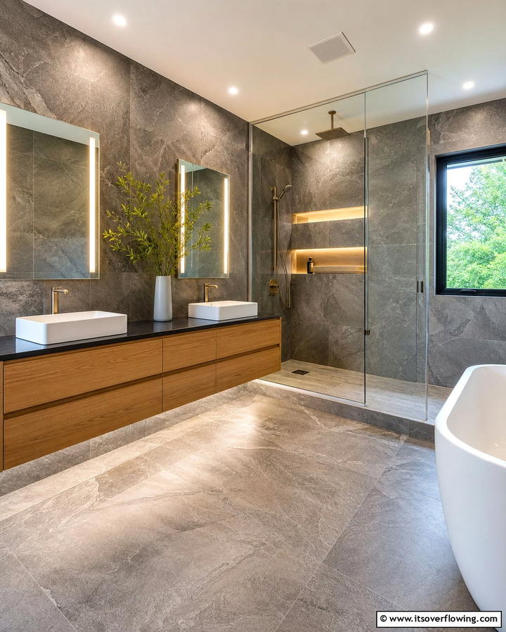 Stone Style Porcelain Tiles - 25 Stone Bathroom Ideas for a Rustic and Elegant Look