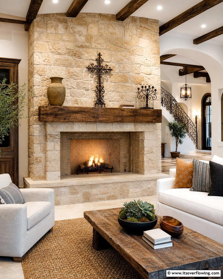 Stone Surround Fireplace - 25 Spanish Style Fireplace Ideas for Cozy Living Spaces