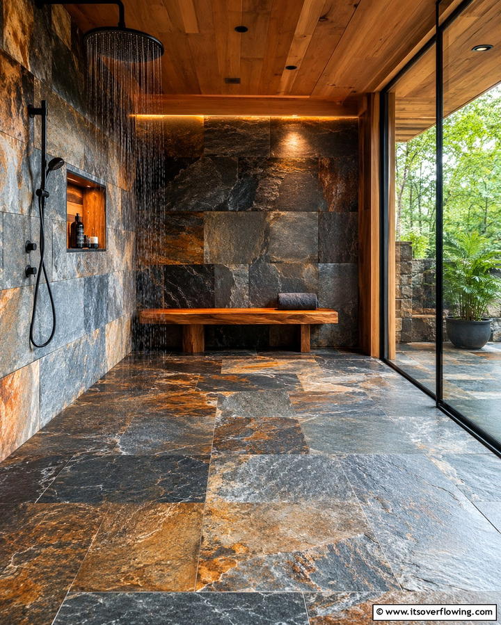 Stone Tiles for a Natural Feel - 25 Walk-in Shower Tile Ideas for a Luxurious Bathroom